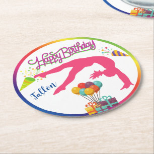 Mädchen Birthday Gymnastics Handspring Rainbow Tri Runder Pappuntersetzer