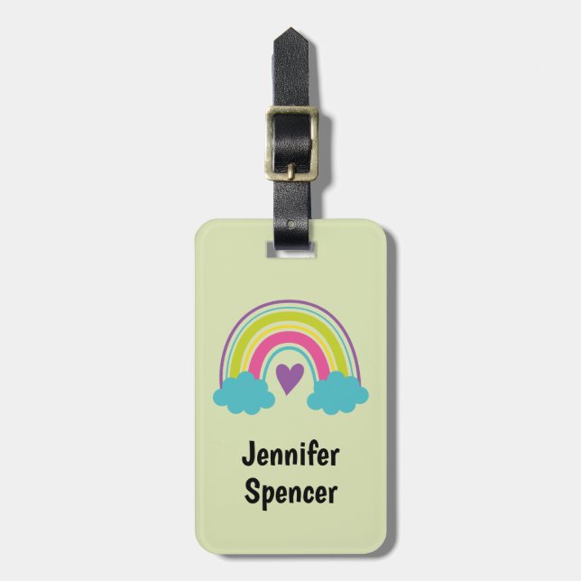 Mädchen Blassgrüner Regenbogen Gepäckanhänger (Vorderseite vertikal)