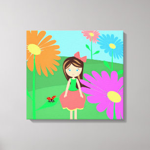 Mädchen, Blume und Ladybug Leinwanddruck