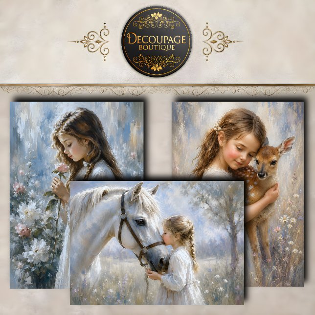 Mädchen, Blumen & Freunde Decoupage-Kollektion Geschenkpapier Set (Girls, Flowers & Friends Decoupage Collection Wrapping Paper Sheets)