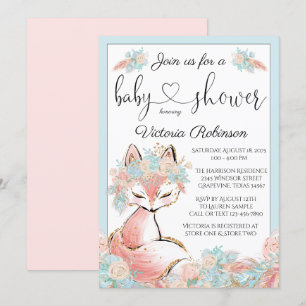 Mädchen Boho Fuchs Rosa Türkis Gold Babyparty Einladung