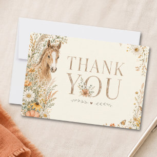 Mädchen Boho Orange Wildblumen Pferd Geburtstag Dankeskarte