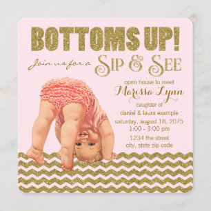 Mädchen 'Bottoms Up' Sip-and-See-Einladung Einladung