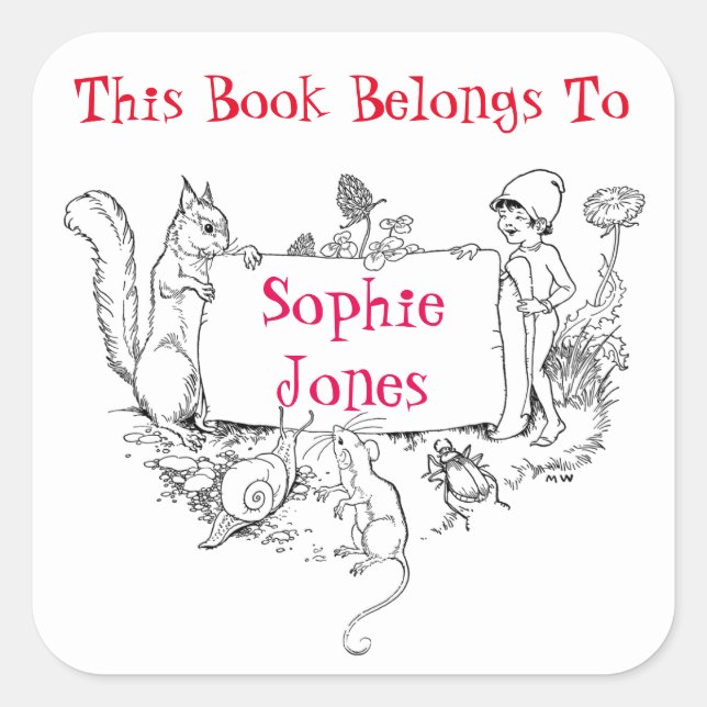 Mädchen Buchzeichen. Dieses Buch gehört zum Namen  Quadratischer Aufkleber (Vorderseite)