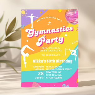 Mädchen Bunt Retro Turnen Turner Geburtstag Einladung