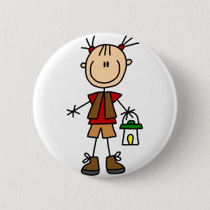 Mädchen-Camping mit Laternen-Knopf Button