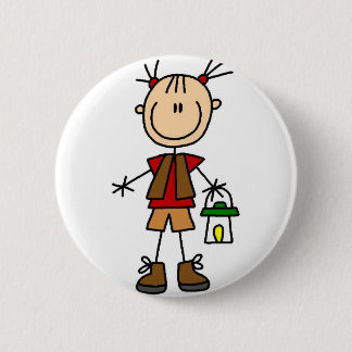 Mädchen-Camping mit Laternen-Knopf Button