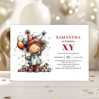 Mädchen-Cartoon-Geburtstag Whimsical Einladung