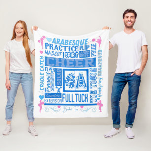 Mädchen Cheerleader Typografie in Blau und Rosa Fleecedecke