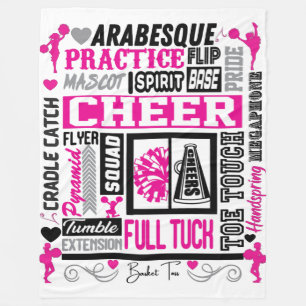 Mädchen Cheerleader Typografie in Schwarz und Rosa Fleecedecke