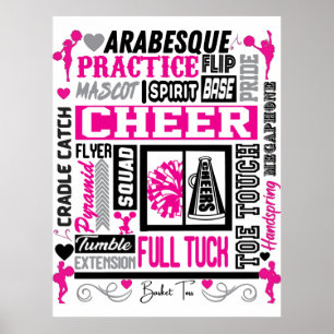 Mädchen Cheerleader Typografie in Schwarz und Rosa Poster