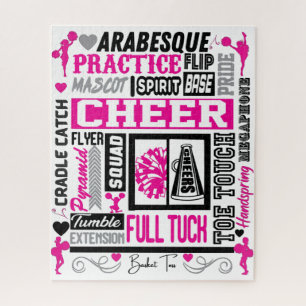 Mädchen Cheerleader Typografie in Schwarz und Rosa Puzzle