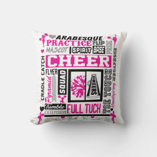 Mädchen Cheerleading-Typografie in Schwarz und Pin Kissen