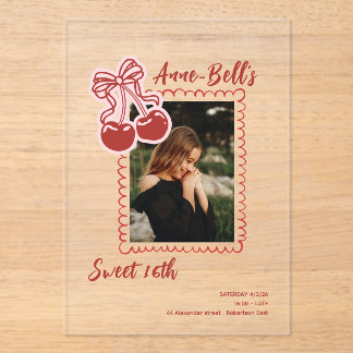 Mädchen Cherry Sweet 16. Geburtstagseinladung Acryleinladungen