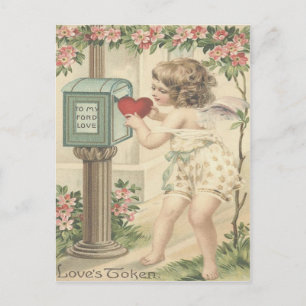 Mädchen Cherub Herz Cupid Briefkasten Valentinstag Feiertagspostkarte