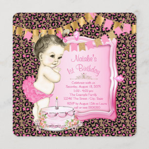 Mädchen Chic Rosa Leopard 1. Geburtstag Einladung