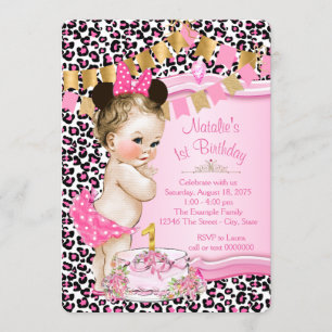 Mädchen Chic Rosa Leopard 1. Geburtstag Einladung