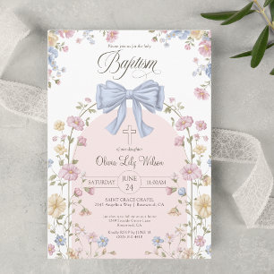 Mädchen Christliche Taufe Pastell Bogen Wildblume Einladung