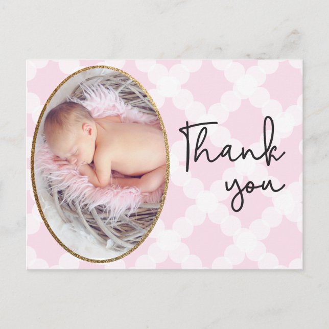 Mädchen Danke Pink Baby Foto Geburtshinweis Postkarte (Vorderseite)