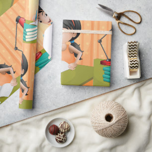 Mädchen, das am Schreibtisch Hausaufgaben macht Geschenkpapier