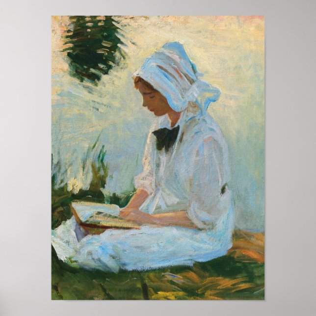 Mädchen, das an einem Bach liest, Sargent 1888  Poster (Vorne)