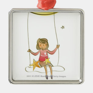 Mädchen, das auf einem Seil hängt vom Silbernes Ornament