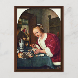 Mädchen, das Austern isst., Oestereetstertje  Von  Postkarte