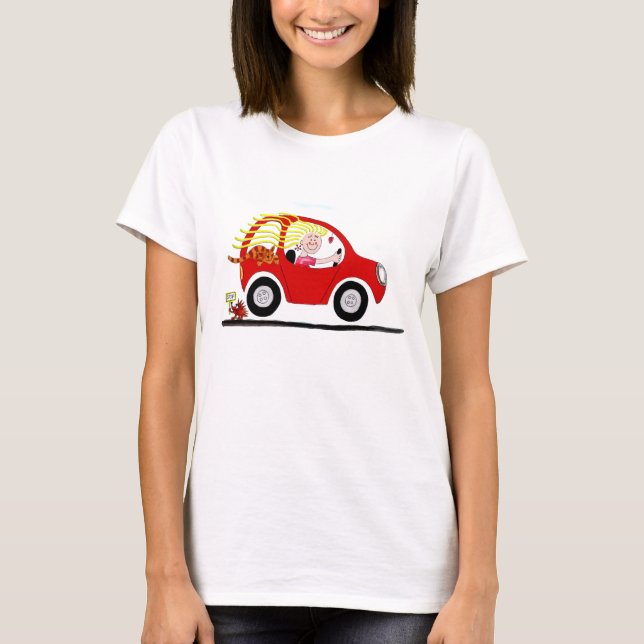 Mädchen, das Auto-Cartoon fährt T-Shirt (Vorderseite)