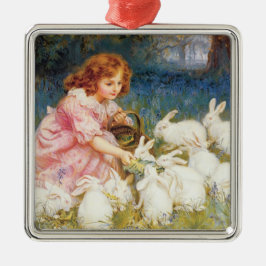 Mädchen, das die Kaninchen Füttre (von Frederick M Ornament Aus Metall