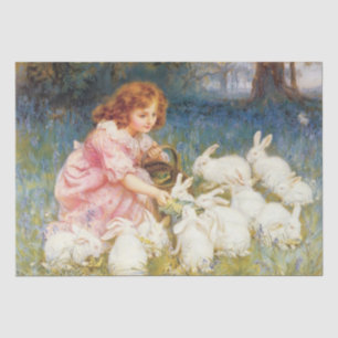 Mädchen, das die Kaninchen Füttre (von Frederick M Seidenpapier