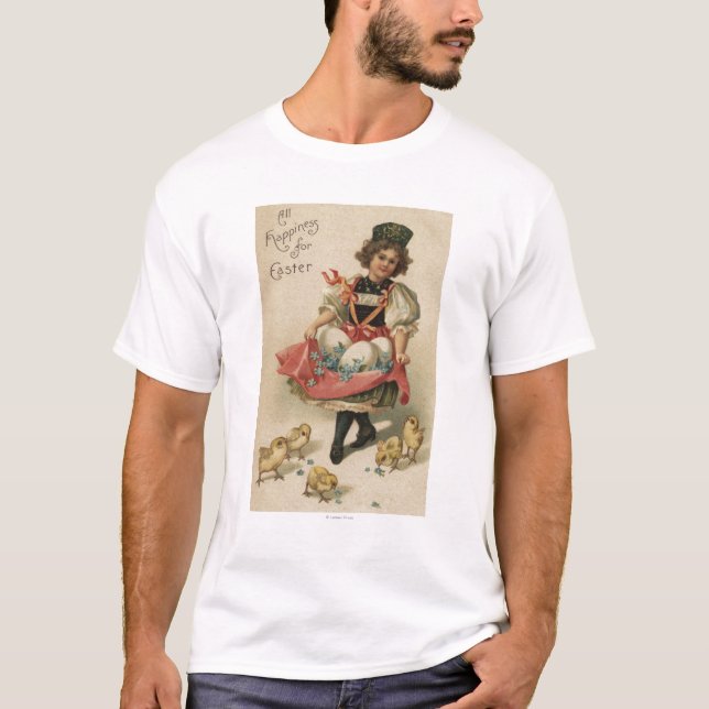 Mädchen, das Eier mit Küken hält T-Shirt (Vorderseite)