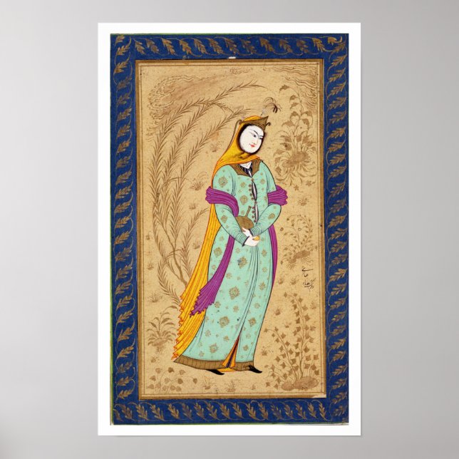 Mädchen, das ein Weinschiff und eine Birne hält, a Poster (Vorne)