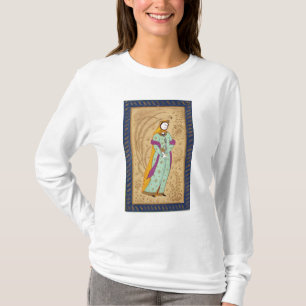 Mädchen, das ein Weinschiff und eine Birne, vom L T-Shirt