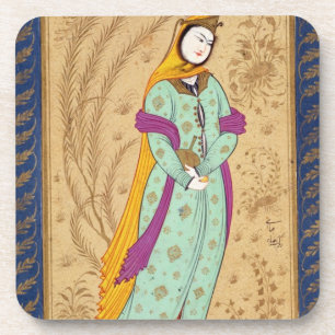 Mädchen, das ein Weinschiff und eine Birne, vom La Getränkeuntersetzer