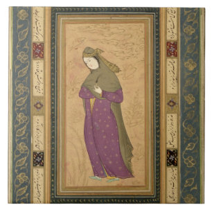 Mädchen, das einen Aigrette, vom großen Clive Alb Fliese