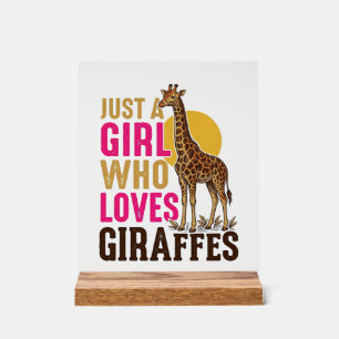 Mädchen, das Giraffen liebt Vintage-Giraffen-Shirt Acrylschild