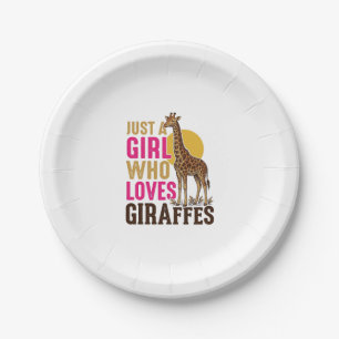 Mädchen, das Giraffen liebt Vintage-Giraffen-Shirt Pappteller