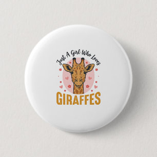 Mädchen, das Giraffen liebt Vintage-Stich-Design_1 Button