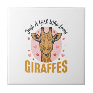 Mädchen, das Giraffen liebt Vintage-Stich-Design_1 Fliese
