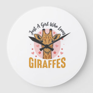 Mädchen, das Giraffen liebt Vintage-Stich-Design_1 Große Wanduhr
