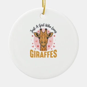 Mädchen, das Giraffen liebt Vintage-Stich-Design_1 Keramik Ornament
