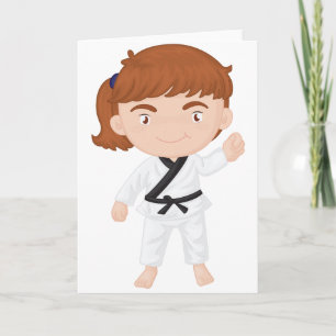 Mädchen, das Karate-Gruß-Karten tut Karte