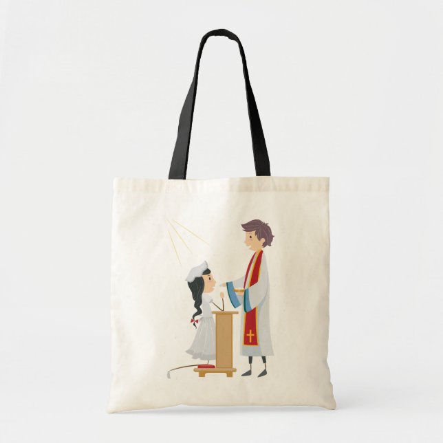 Mädchen, das Kommunions-Taschen-Tasche empfängt Tragetasche (Vorne)