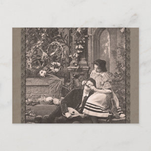 Mädchen, das mit der Schnurrbart-lustigem Vintagem Postkarte