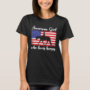 Mädchen, das Pferde liebt, stolzes amerikanisches T-Shirt