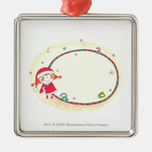 Mädchen, das Sankt-Kostüm trägt Silbernes Ornament