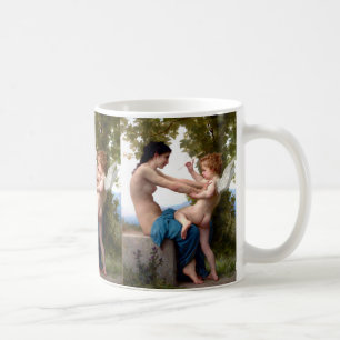 Mädchen, das sich gegen Eros Cupid verteidigt, Gem Tasse