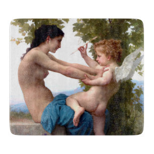 Mädchen, das sich gegen Eros Cupid verteidigt, Mal Schneidebrett