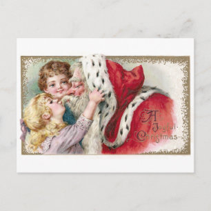 Mädchen, das Weihnachtsmann küsst, vintage Weihnac Feiertagspostkarte