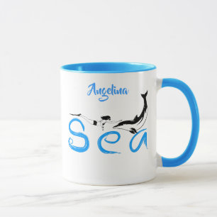 Mädchen, Delfin, Meer lustig elegante anpassbare Tasse